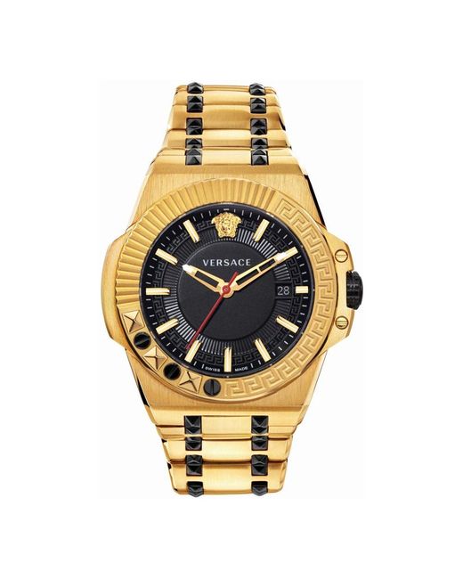 Versace Accessoires ,Geel ,Chain Reaction Horloge Zwart/Goud in het Metallic voor heren