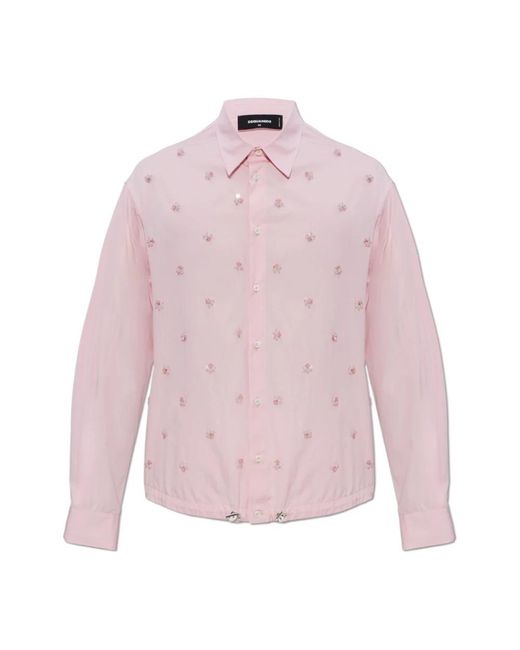 DSquared² Overhemden ,Roze ,Katoen Geborduurd Shirt Met Trekkoord in het Pink voor heren