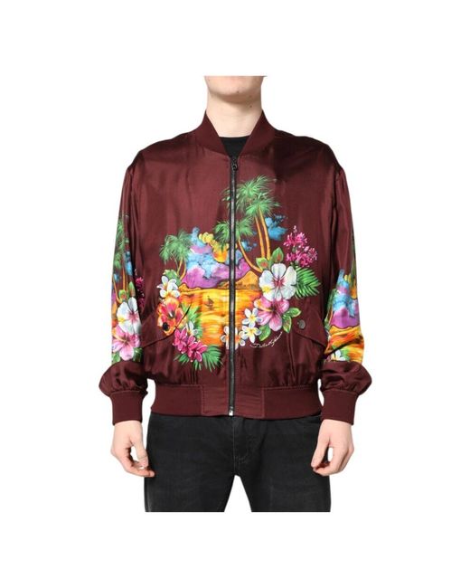 Dolce & Gabbana Blumiges Seiden Bomberjacke in Red für Herren