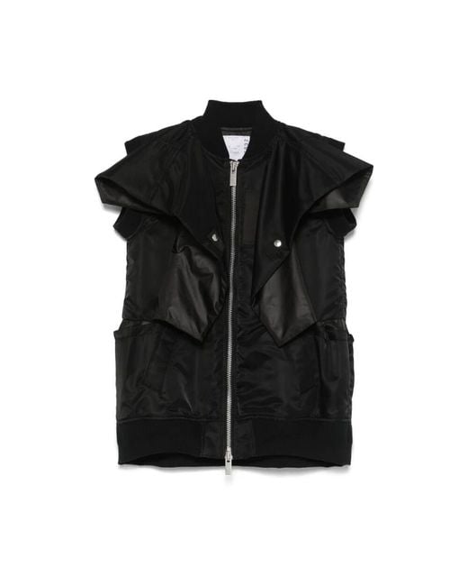 Sacai Black Schwarze reißverschluss-front-panel-weste