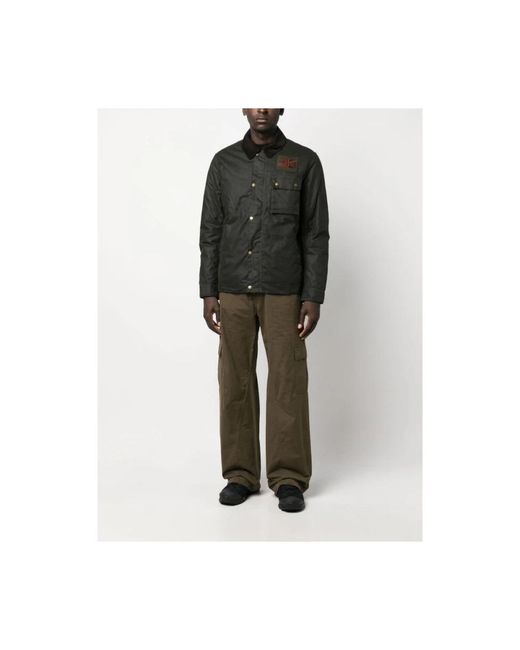 Barbour Donkergroene Katoenen Jas Met Corduroy Kraag in het Black voor heren