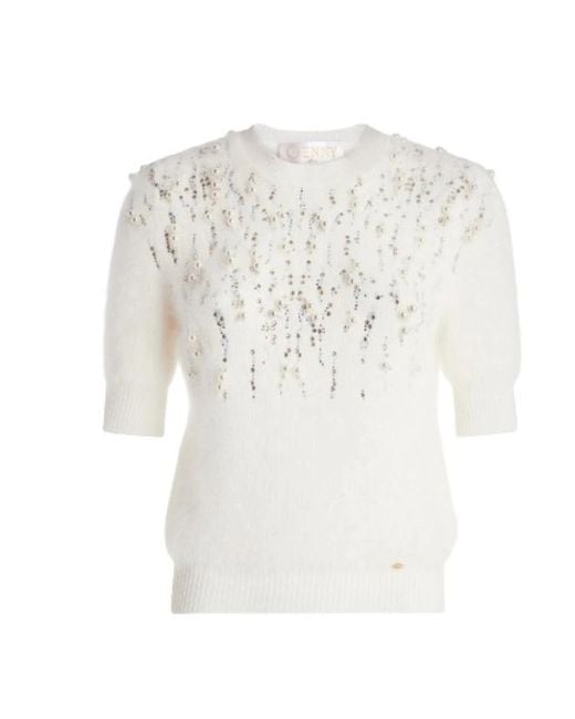 Genny White Round-Neck Knitwear