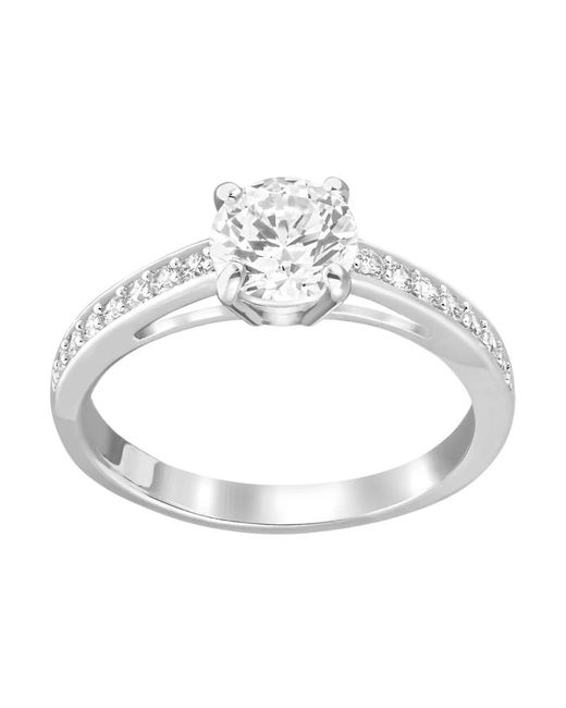 Swarovski Damesring Attract Ring, Rondgeslepen, Pavé, Wit, Gerhodineerd 55 5032921 in het Metallic