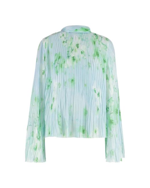 Pinko Overhemden ,Veelkleurig ,Polyester Geplooide Crepe Blouse Met Striknek in het Green