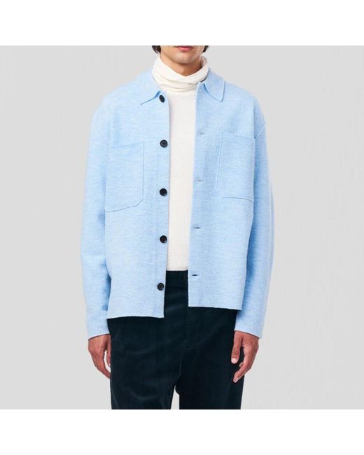 NN07 Gekochtes merinowoll-overshirt in puderblau in Blue für Herren