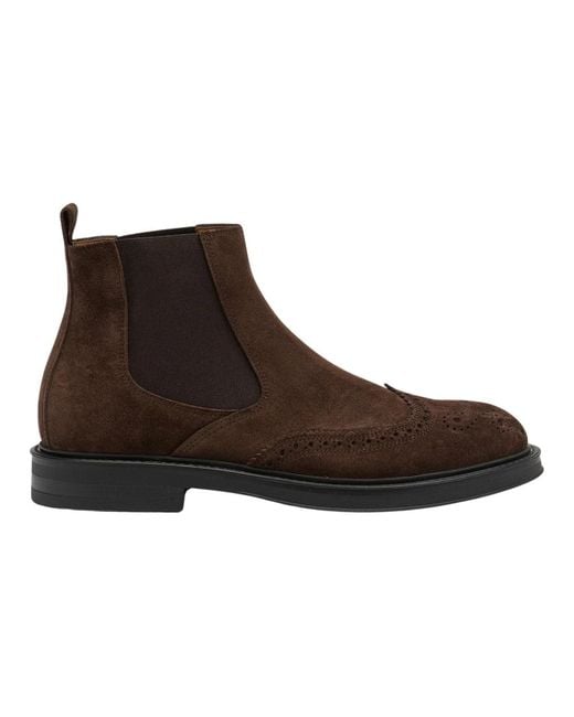 Elia Maurizi Brauner Wildleder Chelsea Boot Mit Perforiertem Detail in Brown für Herren