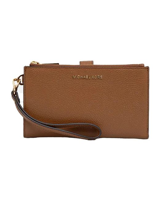Michael Kors Brown Michael Adele Double-zip Pebble Leather Phone Wristlet