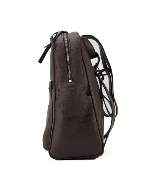 Orciani Brown Leder rucksack mit doppeltem reißverschluss