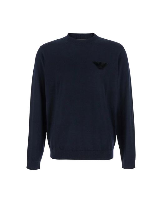 Emporio Armani Blauer Crewneck Logo Pullover Aus Wolle in Blue für Herren