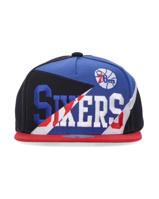 Mitchell & Ness Accessoires ,Veelkleurig ,Polyester Philadelphia 76Ers Platte Klep Pet in het Blue voor heren