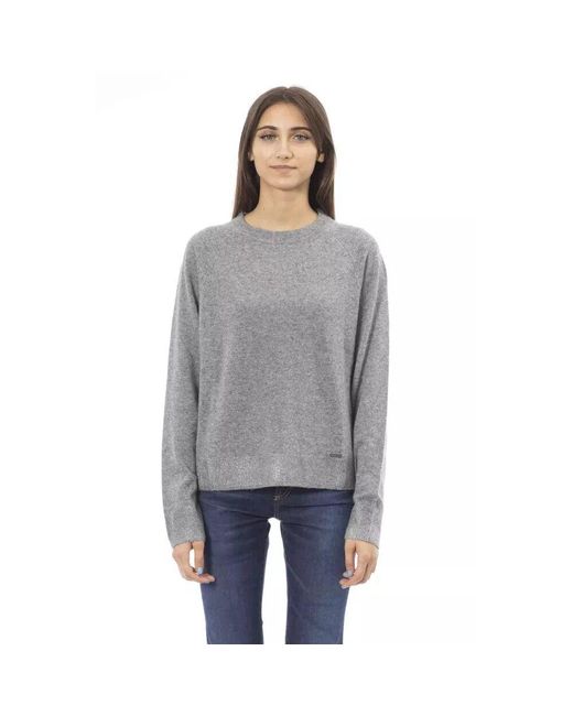 Baldinini Gray Grauer wollpullover mit rundhalsausschnitt