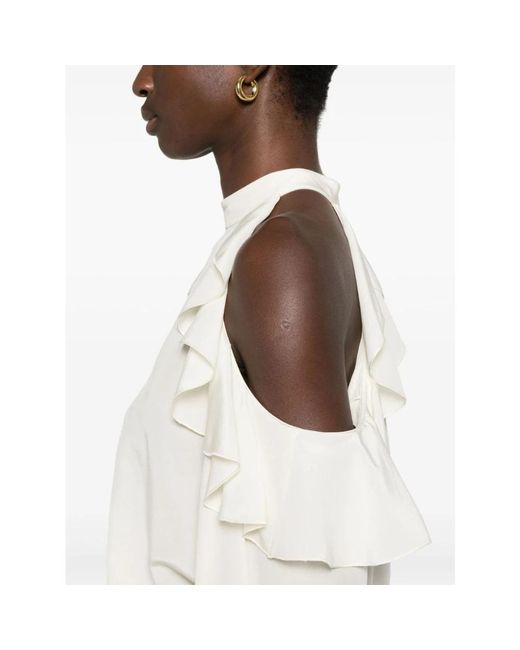 Etro Overhemden ,Wit ,Witte Zijden Blouse Met Opstaande Kraag in het White