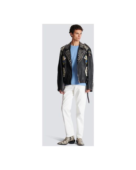 Balmain Jassen ,Zwart ,Leer Western Biker Jacket in het Black voor heren
