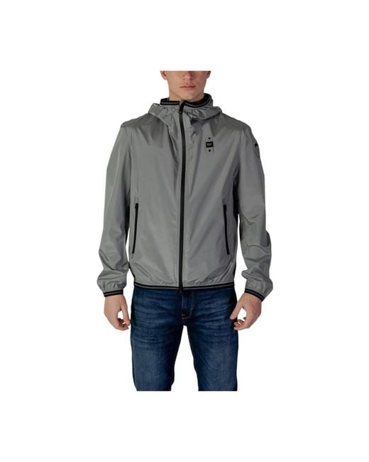 Blauer Herren Kapuzen-Zip-Up-Blazer in Gray für Herren