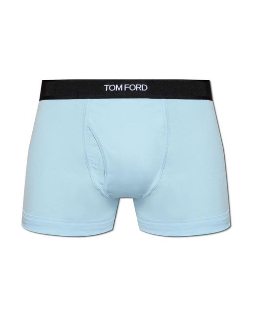 Tom Ford Ondergoed ,Blauw ,Katoen Logo Jacquard Stretch Boxer Briefs in het Blue voor heren