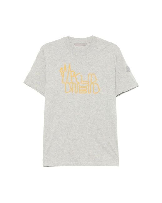 Moncler Logo T-Shirt Grau Rundhalsausschnitt in White für Herren