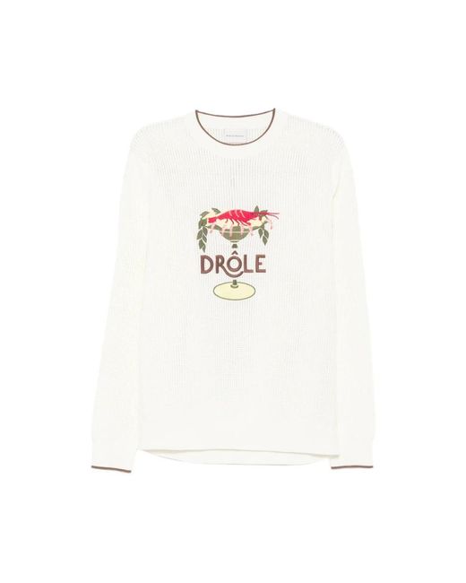 Drole de Monsieur White Round-Neck Knitwear for men