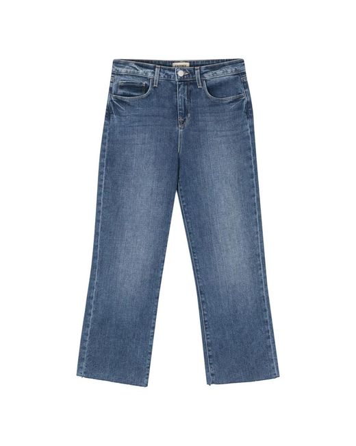 L'Agence Blue Cropped wide leg jeans