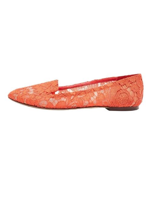 Dolce & Gabbana Red Roter Spitzen Loafer Flacher Schuh