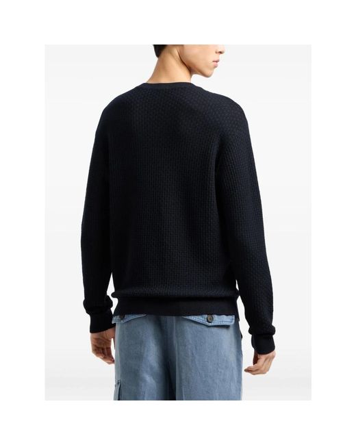 Emporio Armani Blue Round-Neck Knitwear for men