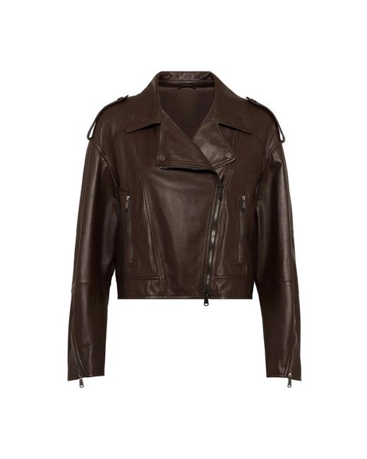 Brunello Cucinelli Brown Nappa Leather Biker Jacket