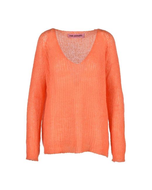 Pink Memories Orange Weicher Mohair-Mix Strickpullover