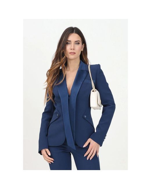 Elisabetta Franchi Blue Blaue smokingjacke mit satinrevers