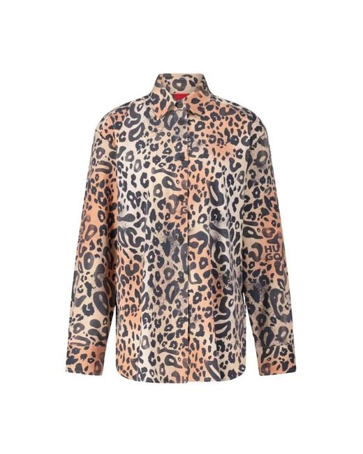 Leopard print oversized boyfriend blouse Boss de color Multicolor