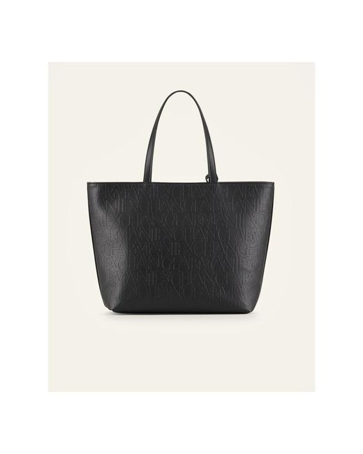 Armani Exchange Black Stilvolle schwarze shopper tasche mit logo-anhänger
