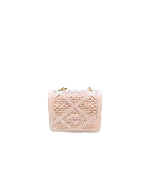 Mini borsa in rafia rosa con dettagli di borchie di Love Moschino in Pink