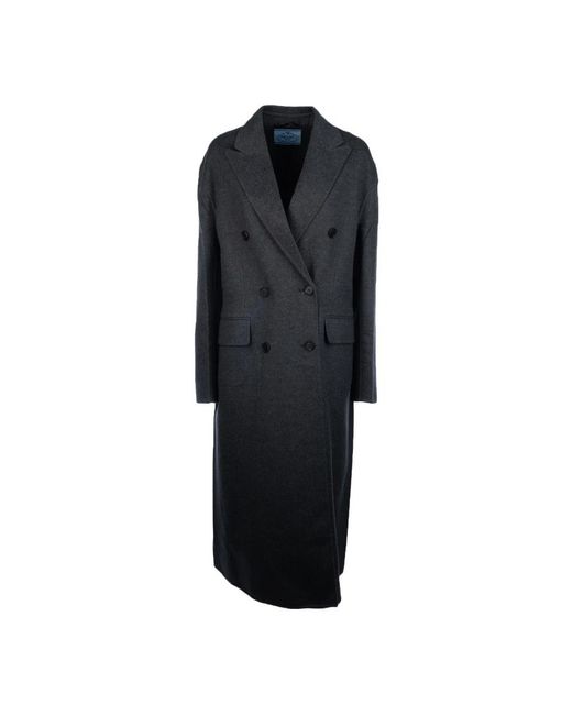 Prada Double-Breasted Double Cashwool Jas in het Black
