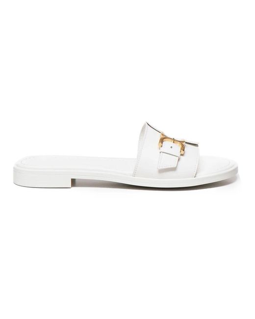 Chloé Schoenen ,Wit ,Leer Witte Leren Sandalen Met Gesp En Microhak in het White