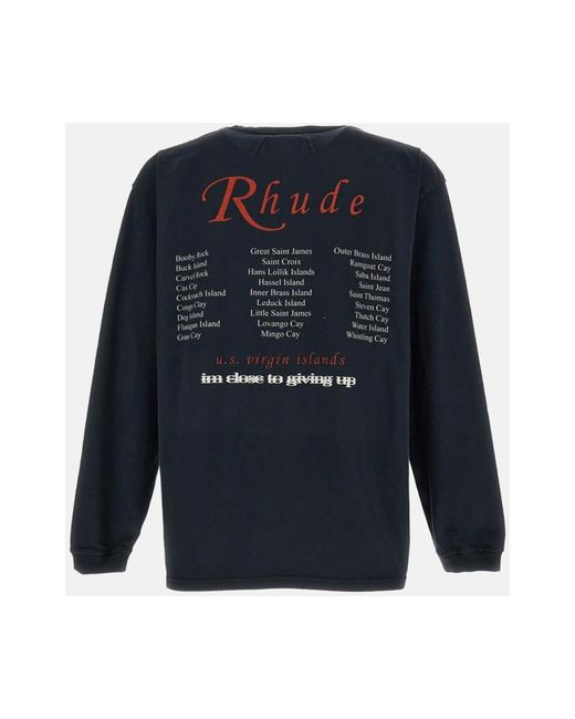 Rhude Tops ,Zwart ,Katoen Long Sleeve Jersey T-Shirt in het Blue voor heren