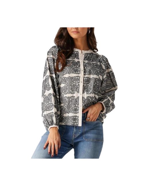 Summum Overhemden ,Zwart ,Geborduurde Blouse Met Lange Mouwen Tegelpatroon in het Gray