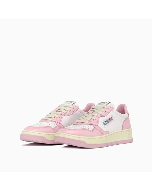Autry Pink Vintage leder sneakers mit kontrastdetails