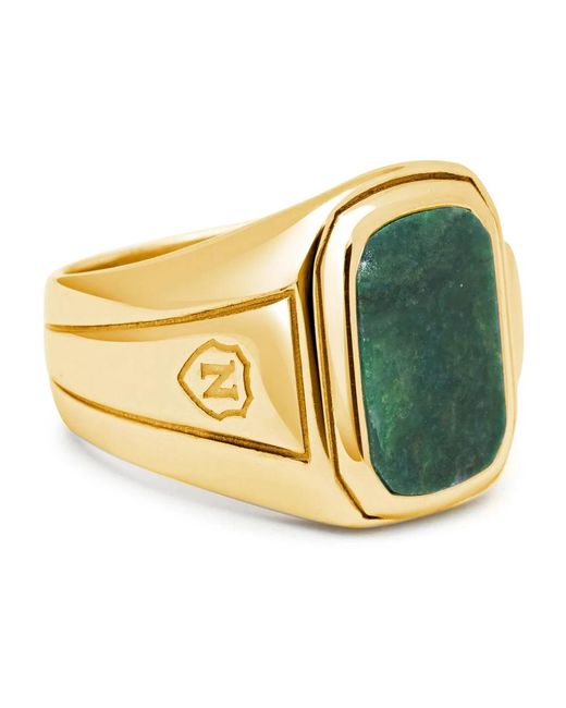 Nialaya Vergoldeter grüner jade siegelring in Metallic für Herren