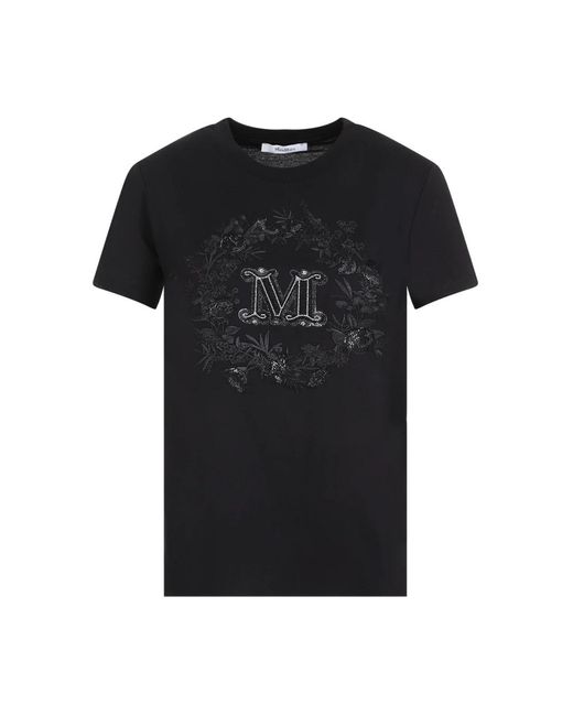 Camiseta negra de algodón con monograma Max Mara de color Black