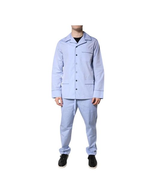 Dolce & Gabbana Nachtkleding ,Blauw ,Katoen Lichtblauwe Dg Logo Katoenen Pyjama Set in het Blue voor heren