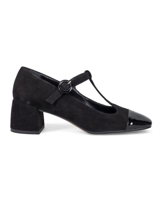 Sangiorgio Schoenen ,Zwart ,Suède Verfijnde Mary Jane Schoenen Van Suède in het Blue