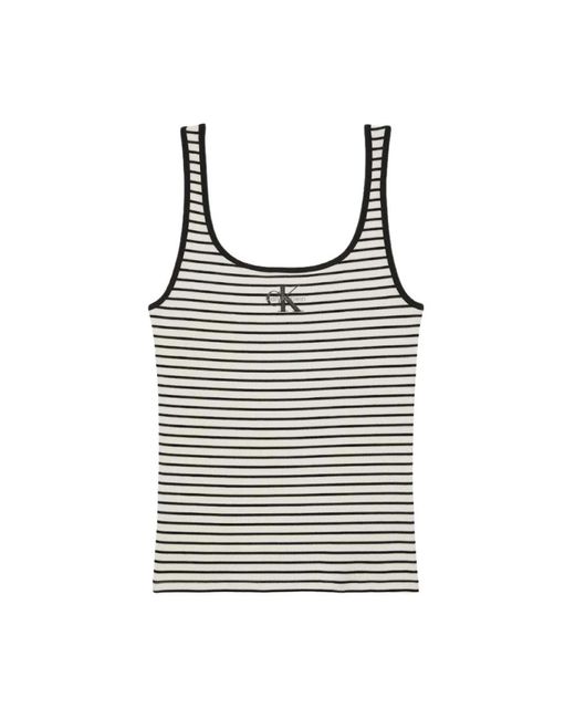 Calvin Klein Monologo Stripe Rib Tank Top in het Black