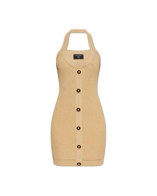 Balmain Natural Schulterfreies kleid