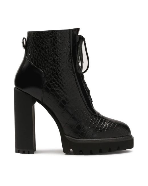 Kazar Black Geprägte Lederstiefel Mit Absatz Und Dicker Sohle
