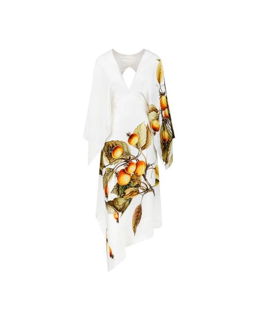 Ferragamo White Kleid Mit Botanischem Muster Und Offenem Rücken