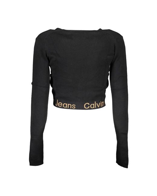 Calvin Klein Black Schwarzer lyocell pullover mit v-ausschnitt und knöpfen
