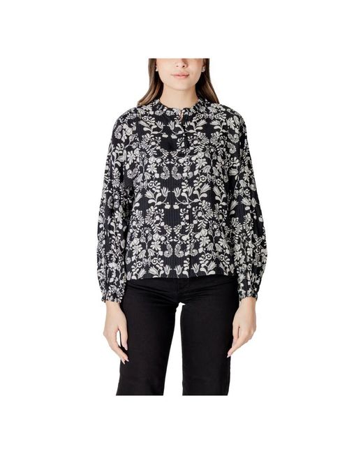 Ichi Black Print button-up bluse frühling/sommer stil