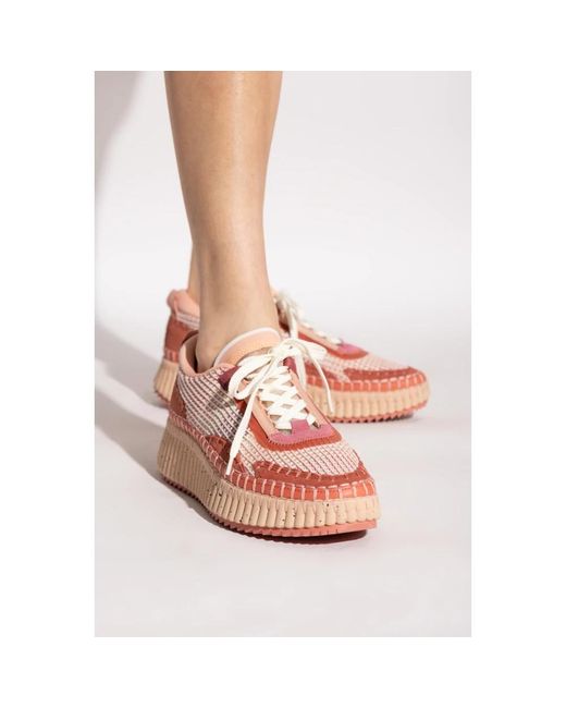 CHLOÉ 26S WEDGE SOLE SNEAKERS IN LIGHT PINK CALFSKIN