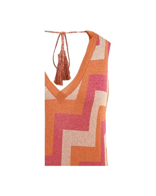 Akep Kleedjes ,Veelkleurig ,Zig-Zag Jacquard Lurex Lange Jurk in het Red