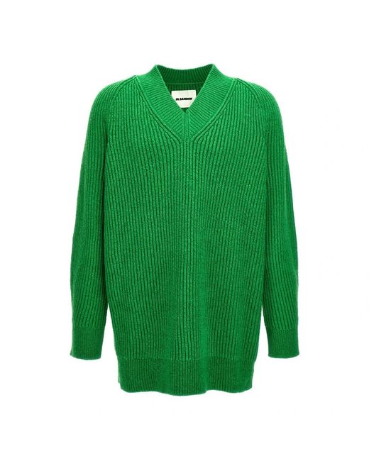 Jil Sander Green V-Neck Knitwear for men