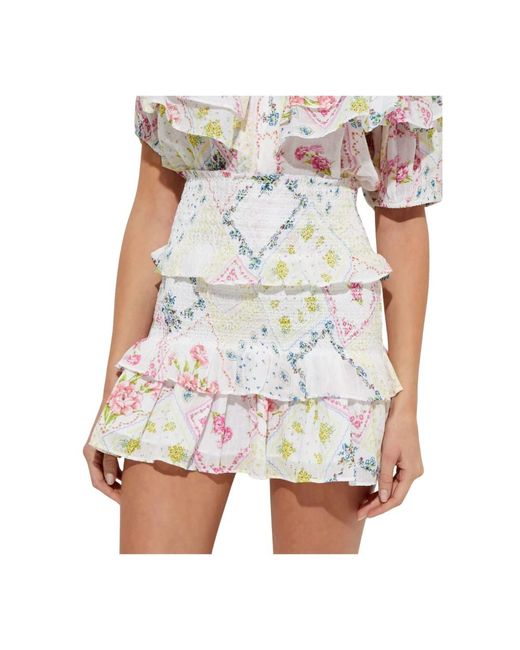 LoveShackFancy Bloemen Mini Rok Sicily Stijl in het White