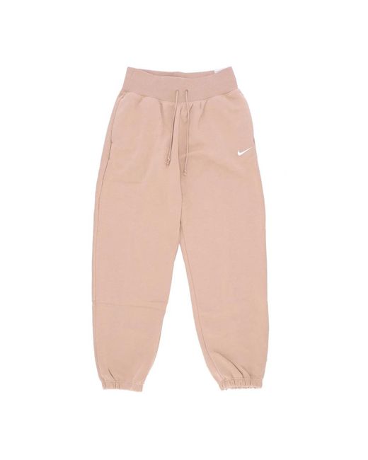 Nike Fitness ,Roze ,Katoen Fleece Trainingsbroek High-Waisted Oversized in het Natural